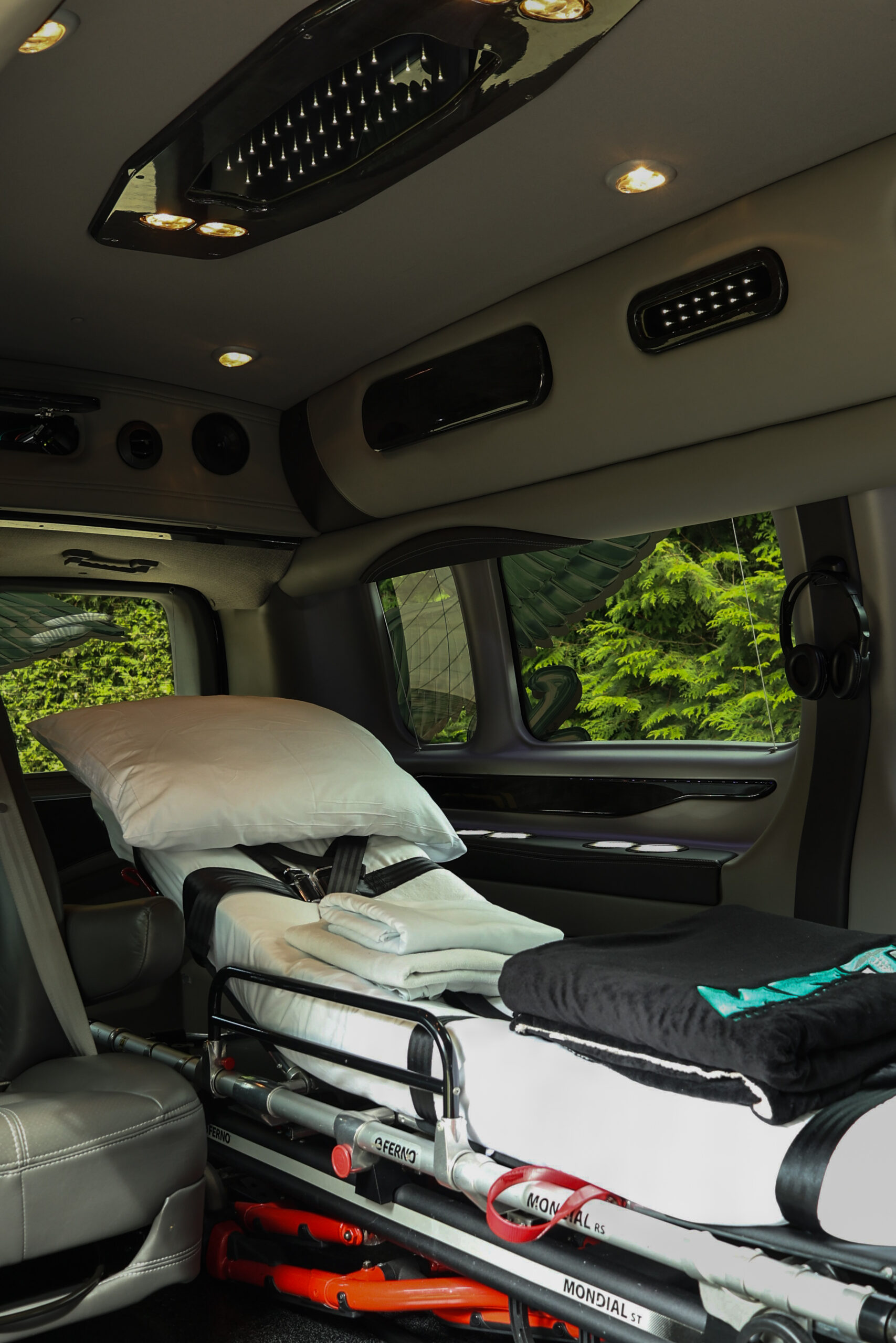 Spacious SUV with car seat, ideal for safe long-distance medical transport.